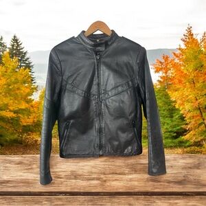 Women’s Genuine Black Leather Jacket Motorcycle Casual Film Movie Size Small